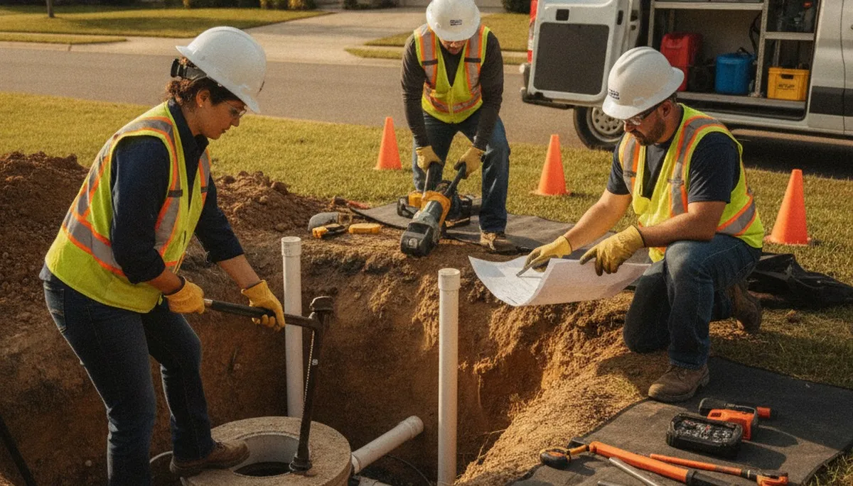 Septic repair technician servicing Orange, CA home plumbing system